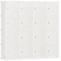 SONGMICS Dulap modular cu 16 cuburi si usi, cadru metalic, asamblare usoara, 123x123x31 cm, crem