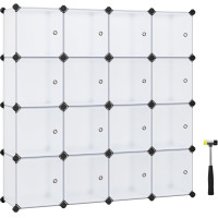 SONGMICS Unitate de depozitare cu 16 cuburi, pentru pantofi sau haine, personalizabil, 31x123x123 cm, alb transparent