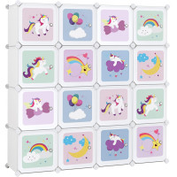 SONGMICS Dulap modular de depozitare jucarii, 16 cuburi cu usi, 123x31x123cm, alb