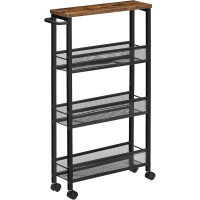 VASAGLE Carucior de bucatarie ingust cu roti, 4 niveluri, cadru metalic, 13x47x77 cm, maro rustic