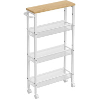 VASAGLE Carucior de bucatarie ingust cu roti, 4 niveluri, cadru metalic, 13x47x77 cm, stejar si alb
