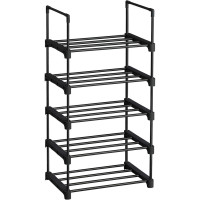 SONGMICS Raft pentru pantofi 5 niveluri, suport metalic modular, pana la 10 perechi incaltaminte, 45x30x90 cm, negru