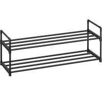 SONGMICS Suport pantofi 92x30x34 cm, 2 niveluri, suprapozabil, structura metalica, negru SONGMICS Suport pantofi 92x30x34 cm, 2 niveluri, suprapozabil, structura metalica, negru