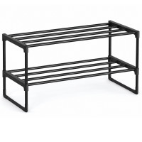 SONGMICS Raft pentru pantofi cu 2 niveluri, capacitate 6-9 perechi, 68x30x34 cm, negru