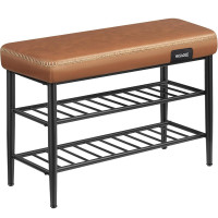 VASAGLE Banca pantofi 80x30x50 cm, cu rafturi si sezut tapitat, otel si piele PU, maro caramel