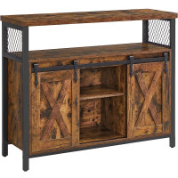 VASAGLE Comoda pentru living sau bucatarie, cu 2 usi glisante, rafturi reglabile, stil rustic, 33x100x80cm, maro si negru VASAGLE Comoda pentru living sau bucatarie, cu 2 usi glisante, rafturi reglabile, stil rustic, 33x100x80cm, maro si negru