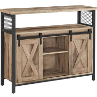 VASAGLE Comoda pentru living sau bucatarie, cu 2 usi glisante, rafturi reglabile, stil rustic, 33x100x80 cm, maro VASAGLE Comoda pentru living sau bucatarie, cu 2 usi glisante, rafturi reglabile, stil rustic, 33x100x80 cm, maro