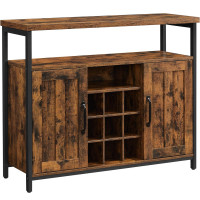 VASAGLE Comoda tip bufet, cu 2 usi si suport pentru sticle vin, stil industrial, 100x35x81cm, maro rustic si negru VASAGLE Comoda tip bufet, cu 2 usi si suport pentru sticle vin, stil industrial, 100x35x81cm, maro rustic si negru