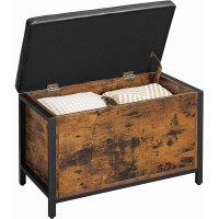 VASAGLE Banca cu lada de depozitare, perna captusita, piele sintetica neagra, 40x80x50cm, maro rustic VASAGLE Banca cu lada de depozitare, perna captusita, piele sintetica neagra, 40x80x50cm, maro rustic