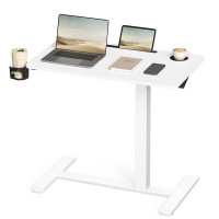 VASAGLE Masa tip birou, ajustabila cu roti pentru pat sau canapea, blat 80x45 cm, inaltime reglabila 65-102 cm, alb