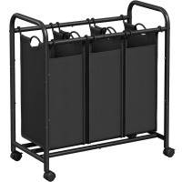 SONGMICS Cos de rufe cu 3 saci detasabili, structura metalica pe roti, 3x44L, 77x41x82cm, negru