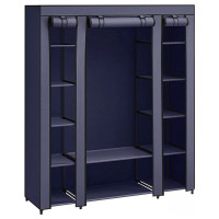 SONGMICS Garderoba din material textil, dulap portabil, cu rafturi si sina de agatat, 150x45x175cm, albastru