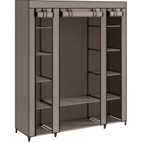 SONGMICS Garderoba din material textil, dulap portabil, cu rafturi si sina de agatat, 150x45x175cm, taupe