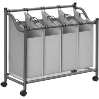 SONGMICS Cos de rufe cu 4 saci detasabili, structura metalica pe roti, 4x35L, 87x38x81cm, gri