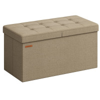 SONGMICS Bancuta pliabila cu spatiu de depozitare, 89 litri, textil tip in si MDF, 76x38x38 cm, maro