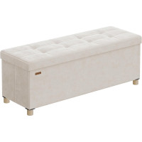 SONGMICS Bancuta depozitare pliabila cu picioare din lemn, 112 litri, sezut din catifea, capacitate 300 kg, 38x110x40 cm, bej cappuccino SONGMICS Bancuta depozitare pliabila cu picioare din lemn, 112 litri, sezut din catifea, capacitate 300 kg, 38x110x40 cm, bej cappuccino