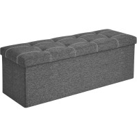 SONGMICS Bancheta pliabila cu spatiu de depozitare 110x38x38 cm, MDF si material textil, capacitate 300 kg, gri inchis