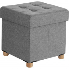 SONGMICS Taburet cu spatiu de depozitare 37 L, pliabil, sezut captusit, picioare din lemn, capacitate 300 kg, 38x38x40 cm, gri deschis SONGMICS Taburet cu spatiu de depozitare 37 L, pliabil, sezut captusit, picioare din lemn, capacitate 300 kg, 38x38x40 cm, gri deschis