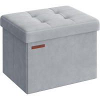 SONGMICS Taburet pliabil cu spatiu de depozitare, catifea matlasata, 31x41x31 cm, 130 kg, gri