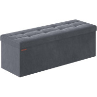 SONGMICS Bancuta pliabila cu spatiu de depozitare, catifea matlasata, 38x110x38 cm, capacitate 300 kg, gri