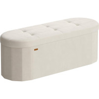 SONGMICS Taburet pliabil oval cu spatiu de depozitare 110 L, finisaj catifea, 2 separatoare interioare, 110x38x38 cm, cappuccino bej