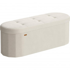 SONGMICS Taburet pliabil oval cu spatiu de depozitare 110 L, finisaj catifea, 2 separatoare interioare, 110x38x38 cm, cappuccino bej