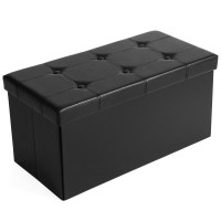 SONGMICS Taburet pliabil cu sezut moale, spatiu depozitare 80 litri, max 300kg, 76x38x38 cm, negru SONGMICS Taburet pliabil cu sezut moale, spatiu depozitare 80 litri, max 300kg, 76x38x38 cm, negru