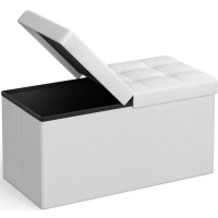 SONGMICS Taburet pliabil cu sezut moale, spatiu depozitare 80 litri, max 300kg, 76x38x38 cm, alb