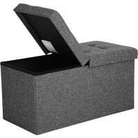 SONGMICS Taburet pliabil cu sezut moale, spatiu de depozitare 80litri, maxim 300kg, 76x38x38cm, gri SONGMICS Taburet pliabil cu sezut moale, spatiu de depozitare 80litri, maxim 300kg, 76x38x38cm, gri