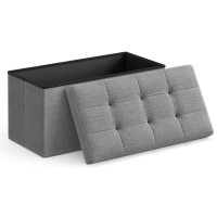 SONGMICS Taburet pliabil cu sezut moale, spatiu de depozitare 80litri, maxim 300kg, 76x38x38cm, gri