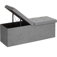 SONGMICS Bancuta pliabila cu capac si spatiu de depozitare, 120 litri, textil tip in, 110x38x38 cm, gri