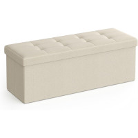 SONGMICS Taburet pliabil cu sezut moale, spatiu de depozitare 131litri, maxim 300kg, 110x38x38cm, crem
