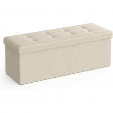 SONGMICS Taburet pliabil cu sezut moale, spatiu de depozitare 131litri, maxim 300kg, 110x38x38cm, crem