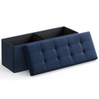 SONGMICS Taburet pliabil cu sezut moale, spatiu de depozitare 131litri, maxim 300kg, 110x38x38cm, albastru inchis