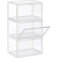 SONGMICS Organizatoare pantofi, transparente cu usa frontala, stivuibile, PVC, 3 cutii x 36x28x22 cm, transparent