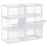 SONGMICS Organizatoare pantofi, transparente cu usa frontala, stivuibile, PVC, 6 cutii x 36x28x22 cm, transparent
