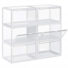 SONGMICS Organizatoare pantofi, transparente cu usa frontala, stivuibile, PVC, 6 cutii x 36x28x22 cm, transparent