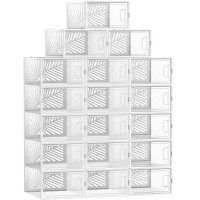 SONGMICS Cutii de pantofi, set de 18 organizatoare stivuibile, structura rezistenta ABS, 34x23x14cm, transparent