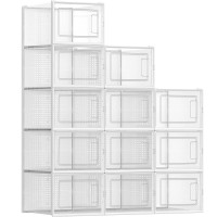 SONGMICS Cutii de pantofi, set de 12 organizatoare stivuibile, structura rezistenta ABS, 35x25x19cm, transparent