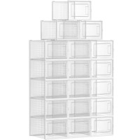 SONGMICS Cutii de pantofi, set de 18 organizatoare stivuibile, structura rezistenta ABS, 35x25x19cm, transparent