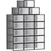 SONGMICS Cutii de pantofi, set de 18 organizatoare stivuibile, structura rezistenta ABS, 34x23x14cm, transparent si negru SONGMICS Cutii de pantofi, set de 18 organizatoare stivuibile, structura rezistenta ABS, 34x23x14cm, transparent si negru