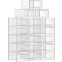 SONGMICS Cutii de pantofi, set de 18 organizatoare stivuibile, structura rezistenta ABS, 34x23x14cm, transparent