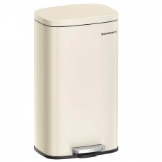 SONGMICS Cos de gunoi din otel cu pedala, galeata interioara plastic, capac inchidere lenta, 30L, 35x30x63cm, bej