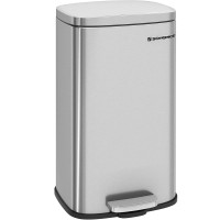 SONGMICS Cos de gunoi din otel cu pedala, galeata interioara plastic, capac inchidere lenta, 30L, 35x30x63cm, argintiu