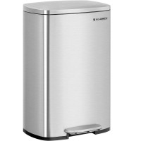 SONGMICS Cos de gunoi din otel, cu pedala si soft-close, galeata interioara, 50 litri, argintiu SONGMICS Cos de gunoi din otel, cu pedala si soft-close, galeata interioara, 50 litri, argintiu
