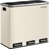 SONGMICS Cos de gunoi colectare selectiva cu 3 compartimente 3 x 18L, capace soft close, pedale, otel, 61x32x56 cm, bej