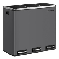SONGMICS Cos de gunoi colectare selectiva cu 3 compartimente 3 x 18L, capace soft close, pedale, otel, 61x32x56 cm, gri mat SONGMICS Cos de gunoi colectare selectiva cu 3 compartimente 3 x 18L, capace soft close, pedale, otel, 61x32x56 cm, gri mat