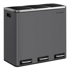 SONGMICS Cos de gunoi colectare selectiva cu 3 compartimente 3 x 18L, capace soft close, pedale, otel, 61x32x56 cm, gri mat