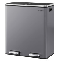SONGMICS Cos de gunoi dublu colectare selectiva, 2x30L, cu pedale si capac soft close, galeata interioara, otel, 62x59x36 cm, gri SONGMICS Cos de gunoi dublu colectare selectiva, 2x30L, cu pedale si capac soft close, galeata interioara, otel, 62x59x36 cm, gri