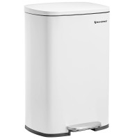 SONGMICS Cos de gunoi din otel cu pedala, galeata interioara plastic, capac inchidere lenta, 50L, 43x32x66cm, alb SONGMICS Cos de gunoi din otel cu pedala, galeata interioara plastic, capac inchidere lenta, 50L, 43x32x66cm, alb